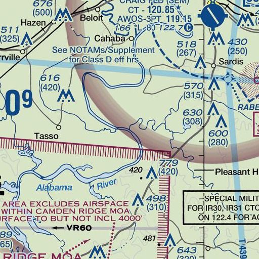 FAA VFR chart of Cedar Creek, AL