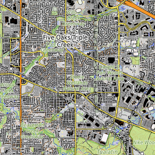 OpenTopoMap map of Elmonica Elementary School, OR