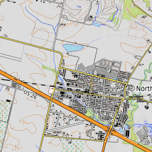 OpenTopoMap map of North Plains School, OR