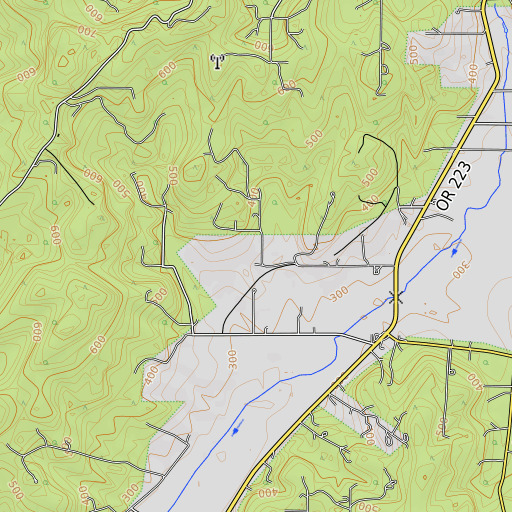OpenTopoMap map of Teats (historical), OR