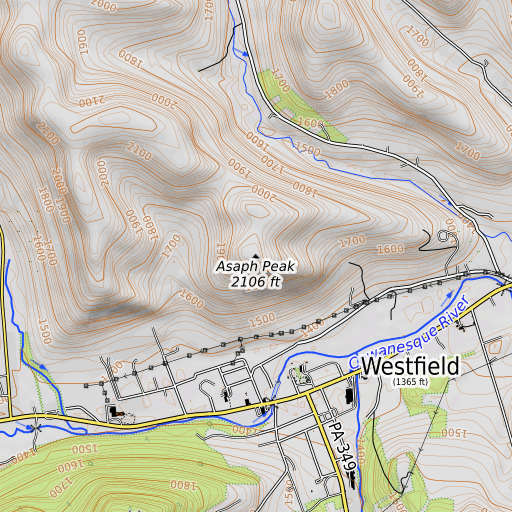 OpenTopoMap map of Asaph Peak, PA