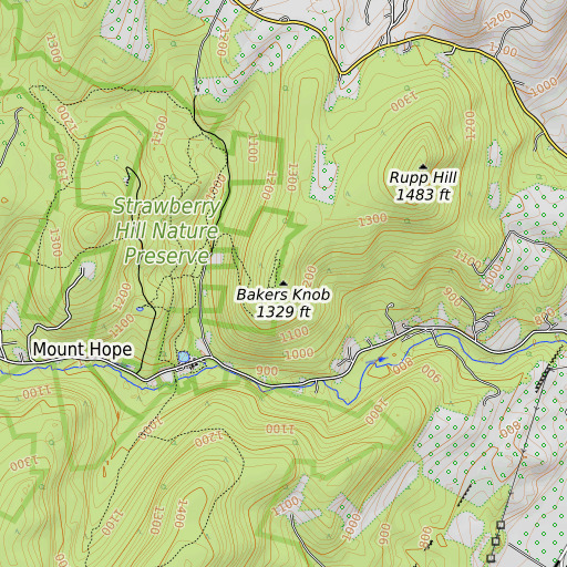OpenTopoMap map of Bakers Knob, PA
