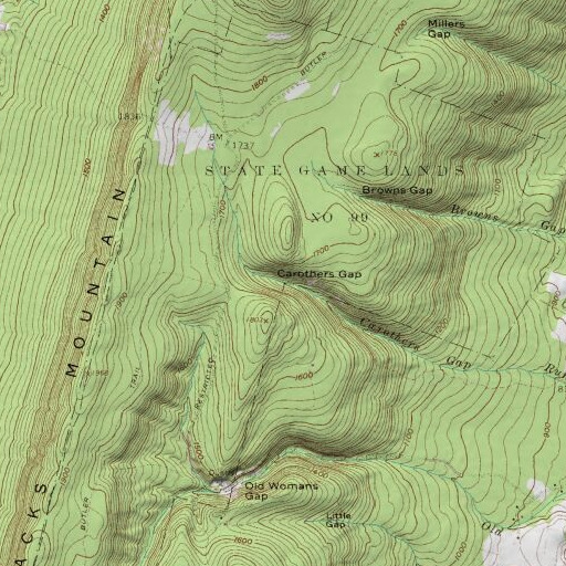USGS 24K topo map of Carothers Gap, PA