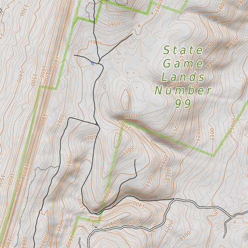 OpenTopoMap map of Carothers Gap, PA