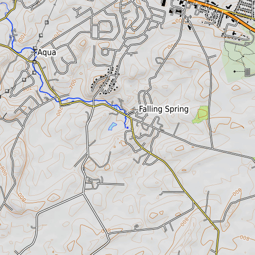 OpenTopoMap map of Falling Spring, PA