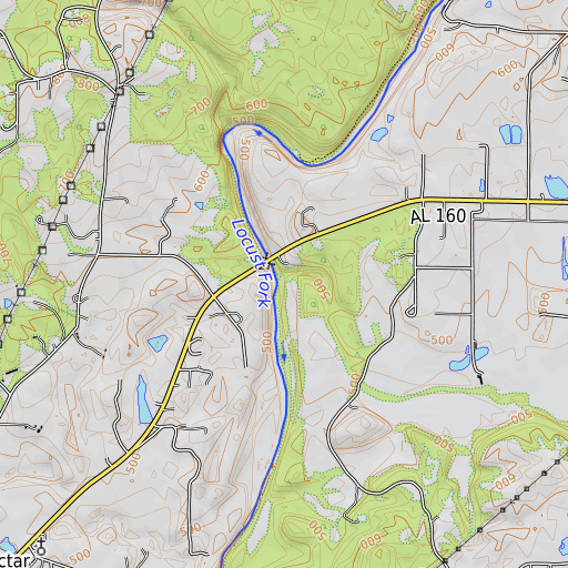 OpenTopoMap map of Dry Creek, AL