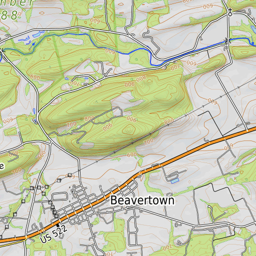 OpenTopoMap map of Thomas Ridge, PA