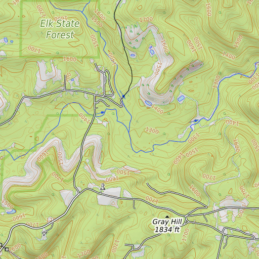 OpenTopoMap map of Wolf Lick Run, PA