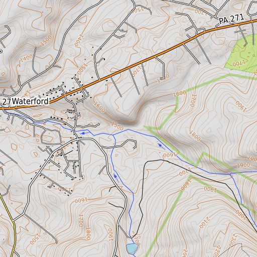 OpenTopoMap map of North Fork Mill Creek, PA