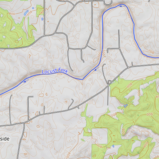 OpenTopoMap map of Handley Branch, AL