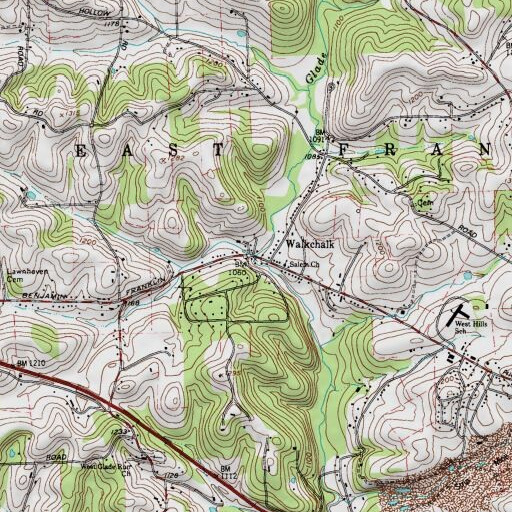 USGS 24K topo map of Walkchalk, PA