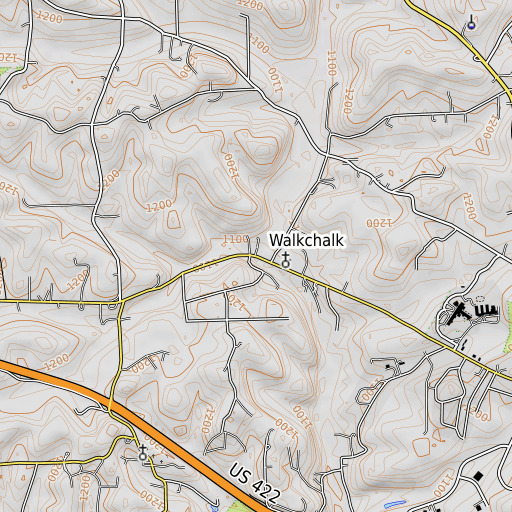 OpenTopoMap map of Walkchalk, PA