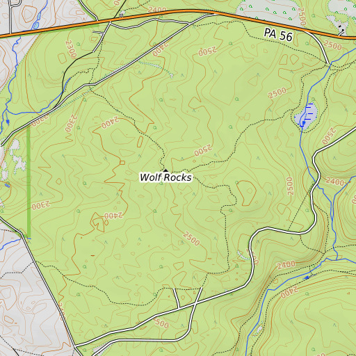 OpenTopoMap map of Wolf Rock, PA