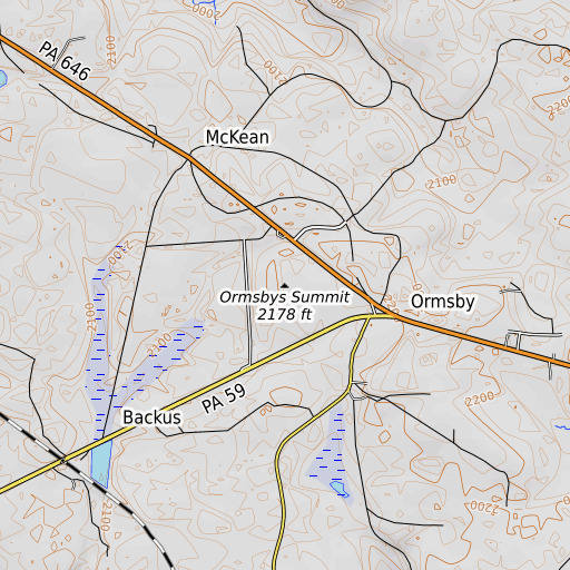 OpenTopoMap map of Ormsbys Summit, PA