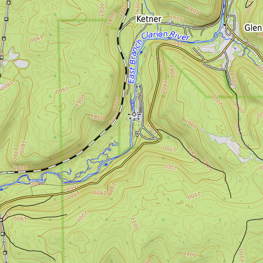 OpenTopoMap map of Bendigo Run, PA