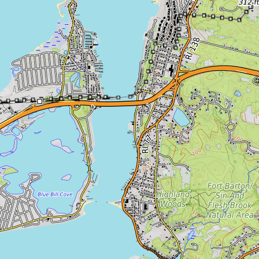 OpenTopoMap map of Anthony Point, RI