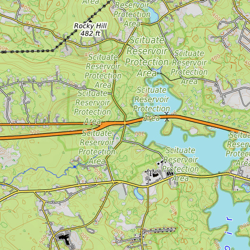 OpenTopoMap map of Rush Brook, RI
