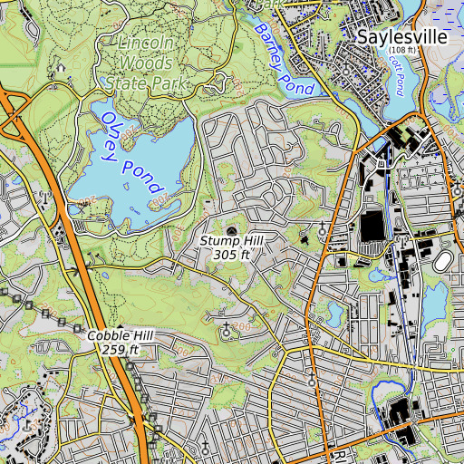 OpenTopoMap map of Stump Hill, RI