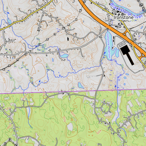 OpenTopoMap map of Card Machine Brook, RI