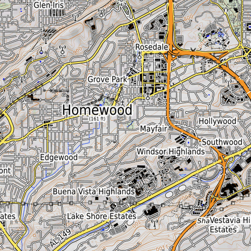 OpenTopoMap map of Overton Park, AL