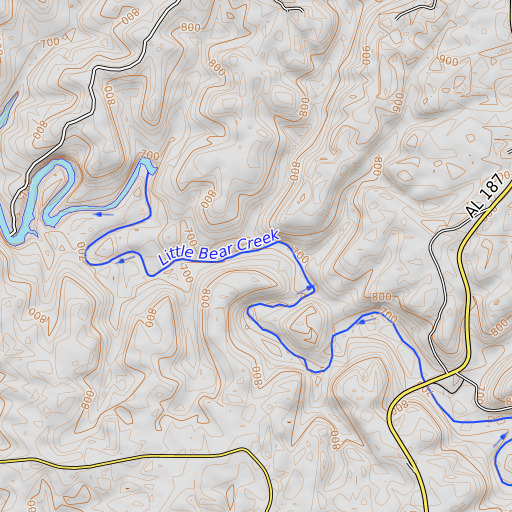 OpenTopoMap map of Pierce Branch, AL