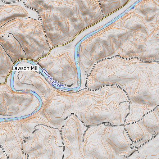 OpenTopoMap map of Yellow Branch, TN