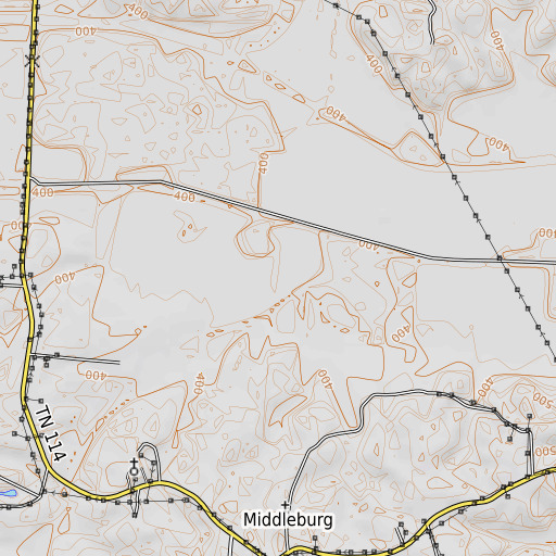 OpenTopoMap map of White Branch, TN