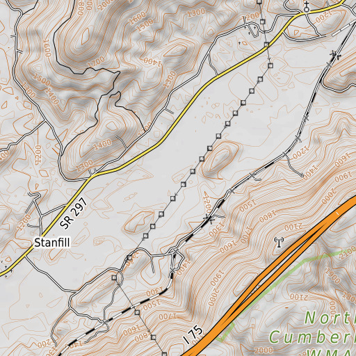 OpenTopoMap map of Wolf Branch, TN
