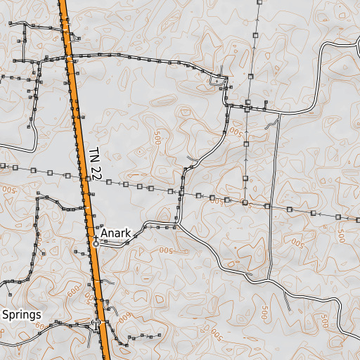 OpenTopoMap map of Anark School, TN