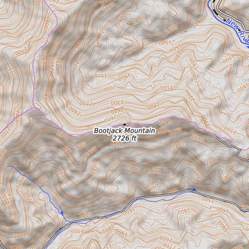 OpenTopoMap map of Bootjack Mountain, TN