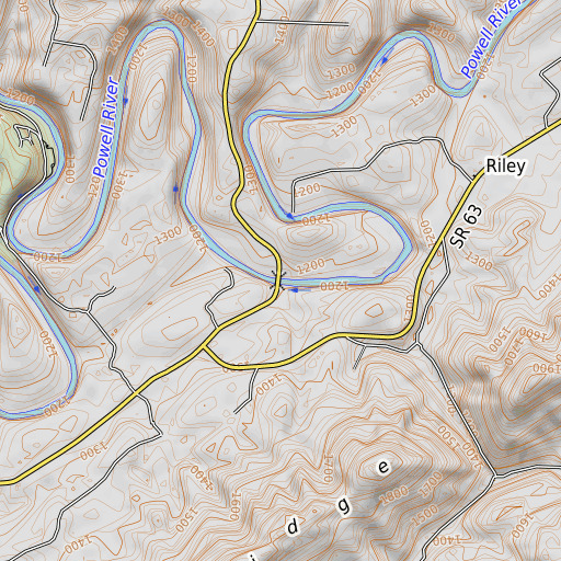 OpenTopoMap map of Brooks Bridge, TN