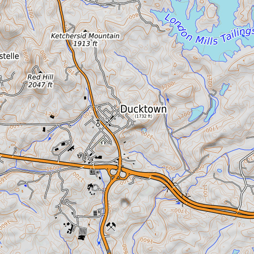 OpenTopoMap map of Burra-Burra Mine, TN