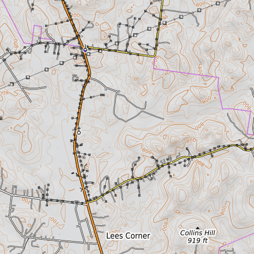 OpenTopoMap map of Carlton Branch, TN