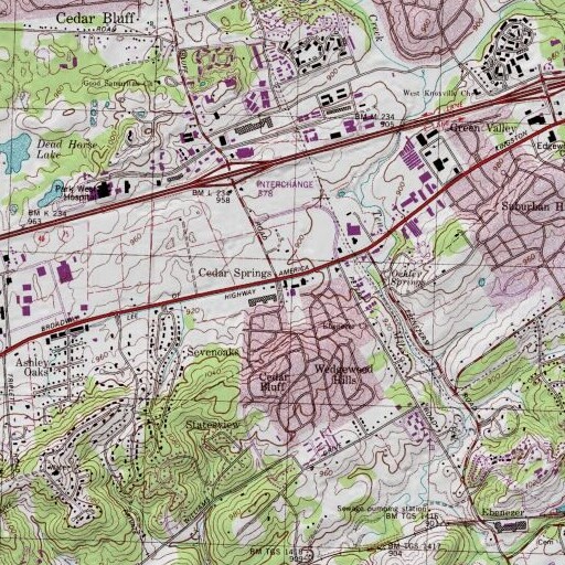 USGS 24K topo map of Cedar Springs, TN