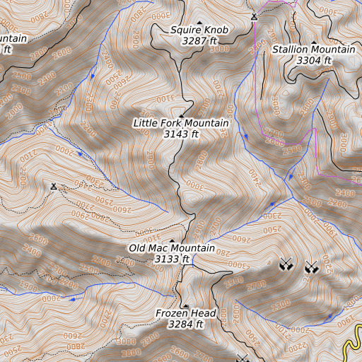 OpenTopoMap map of Cherry Log Gap, TN