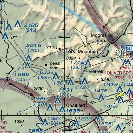 FAA VFR chart of Chimney Top Mountain, TN