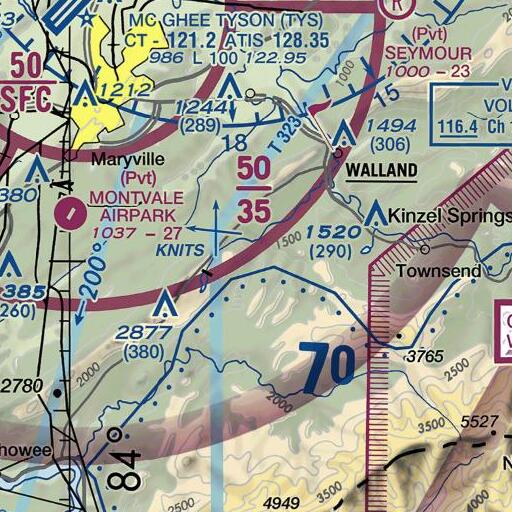 FAA VFR chart of Dan Branch, TN