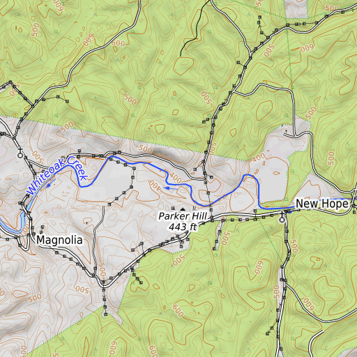 OpenTopoMap map of Dancer Branch, TN