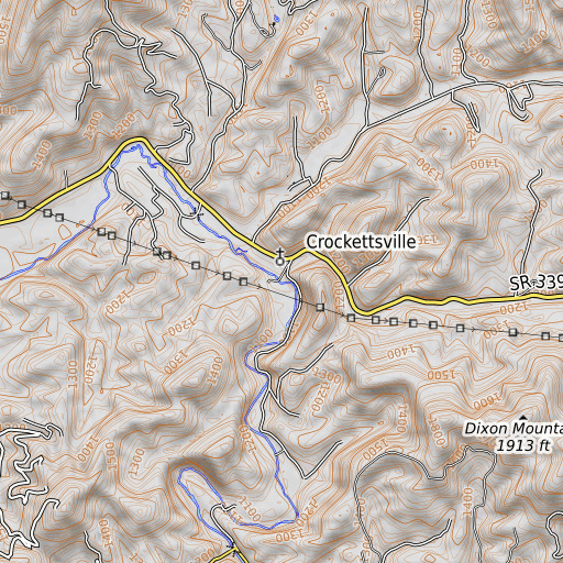 OpenTopoMap map of Dunn Creek, TN