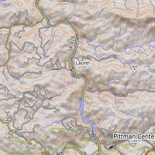 OpenTopoMap map of Grassy Branch, TN