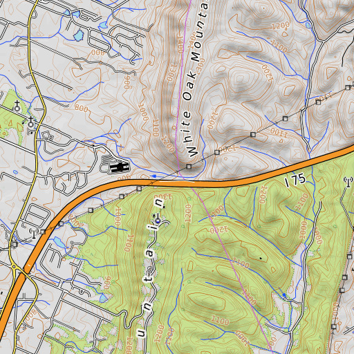 OpenTopoMap map of Green Gap, TN
