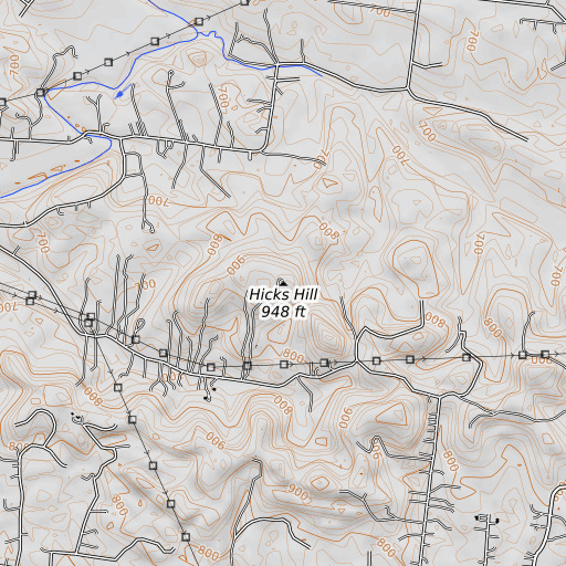 OpenTopoMap map of Hicks Hill, TN