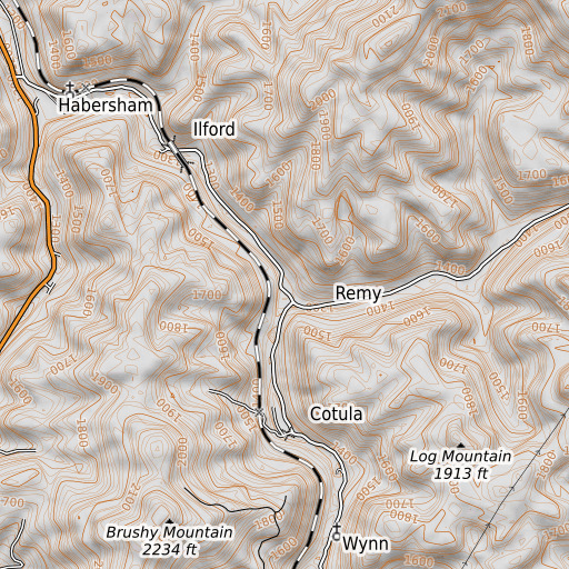 OpenTopoMap map of Hogcamp Branch, TN
