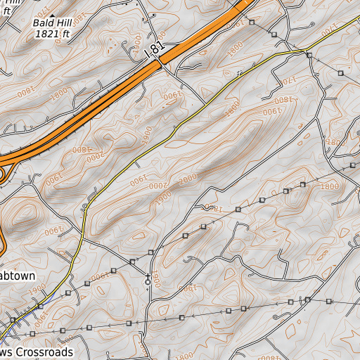 OpenTopoMap map of Jackson Ridge, TN