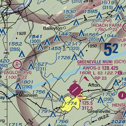 FAA VFR chart of Kidwell Branch, TN