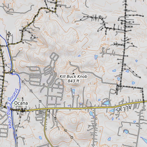 OpenTopoMap map of Kill Buck Knob, TN