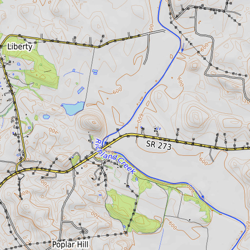 OpenTopoMap map of King Branch, TN