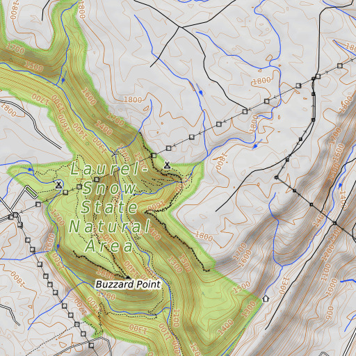 OpenTopoMap map of Laurel Falls, TN