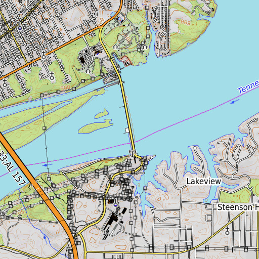 OpenTopoMap map of Wilson Dam, AL