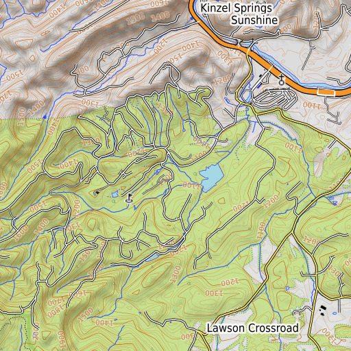 OpenTopoMap map of Lick Branch, TN